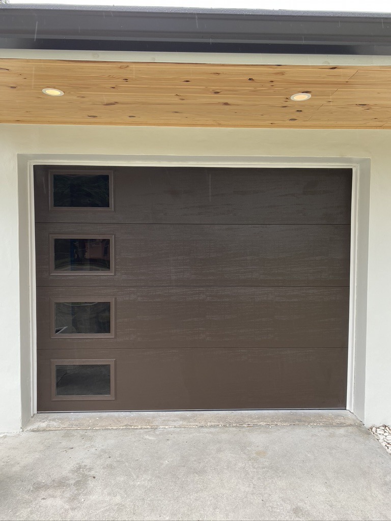 Flushed Panel Garage Door with Square Stacked Windows