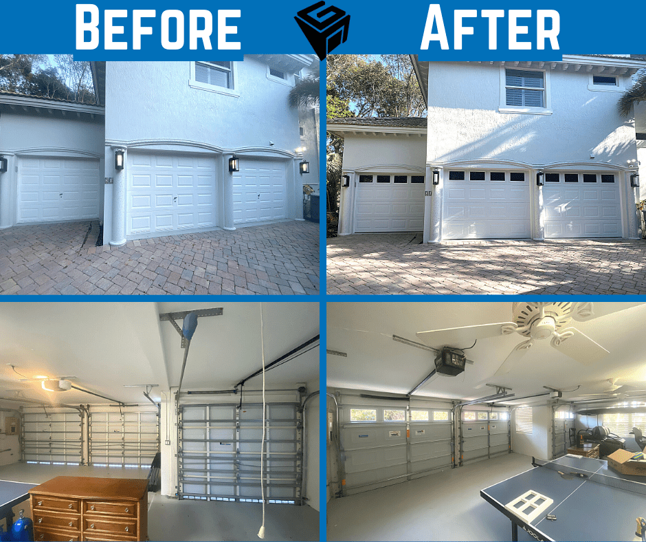 before and after, garage door installation